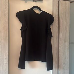 Boohoo Black Blouse with Ruffle Sleeves